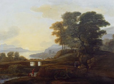 Landschaft mit Rindern und Ziegen, die eine Brücke überqueren von Claude Lorrain